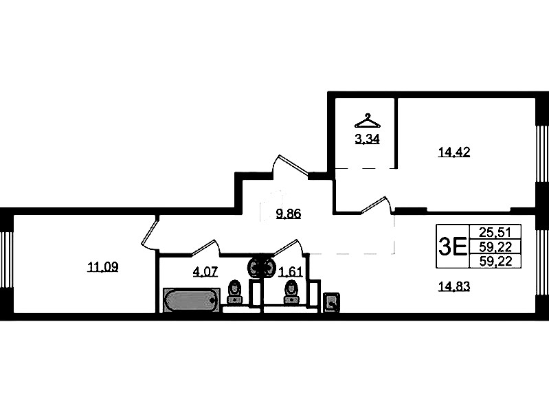 2-комнатная квартира 59.22 м², 4/12 эт., ЖК «Новые Лаврики»